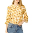 thumbnail image 1 of Allegra K Women's Floral Ruffle Sleeves Pleated Stand Collar Blouse, 1 of 7
