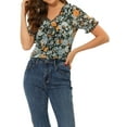 thumbnail image 1 of Allegra K Women's Floral Ruffle V Neck Puff Short Sleeves Blouse Top, 1 of 5