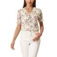 thumbnail image 1 of INSPIRE CHIC Women's Floral Ruffle V Neck Puff Short Sleeves Blouse Top, 1 of 7