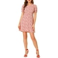 thumbnail image 1 of INSPIRE CHIC Women's Floral Ruffle V Neck Puff Sleeves Chiffon Mini Dress, 1 of 7