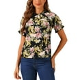 thumbnail image 1 of INSPIRE CHIC Women's Blouse Floral Ruffled Short Sleeve Ruffle Neck Casual Blouses M Black Red, 1 of 5