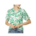 thumbnail image 1 of INSPIRE CHIC Women's Blouse Floral Ruffled Short Sleeve Ruffle Neck Casual Blouses S Green, 1 of 9