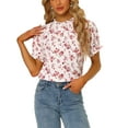 thumbnail image 1 of INSPIRE CHIC Women's Blouse Floral Ruffled Short Sleeve Ruffle Neck Casual Blouses S White Red, 1 of 6