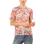 INSPIRE CHIC Women's Blouse Floral Ruffled Short Sleeve Ruffle Neck Casual Blouses S White
