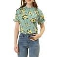 thumbnail image 1 of INSPIRE CHIC Women's Floral Ruffled Short Sleeve Ruffle Neck Casual Blouses XL Grayish Green, 1 of 7