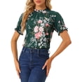 thumbnail image 1 of INSPIRE CHIC Women's Blouse Floral Ruffled Short Sleeve Ruffle Neck Casual Blouses XL Green-Floral, 1 of 7