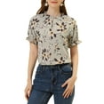 thumbnail image 1 of INSPIRE CHIC Women's Blouse Floral Ruffled Short Sleeve Ruffle Neck Casual Blouses XL Grey, 1 of 7