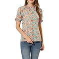 thumbnail image 1 of Allegra K Women's Floral Ruffled Short Sleeve Ruffle Neck Casual Blouses, 1 of 7