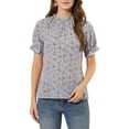 thumbnail image 1 of Allegra K Women's Floral Ruffled Short Sleeve Ruffle Neck Casual Blouses, 1 of 7
