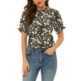 thumbnail image 1 of Allegra K Women's Floral Ruffled Short Sleeve Ruffle Neck Casual Blouses, 1 of 7