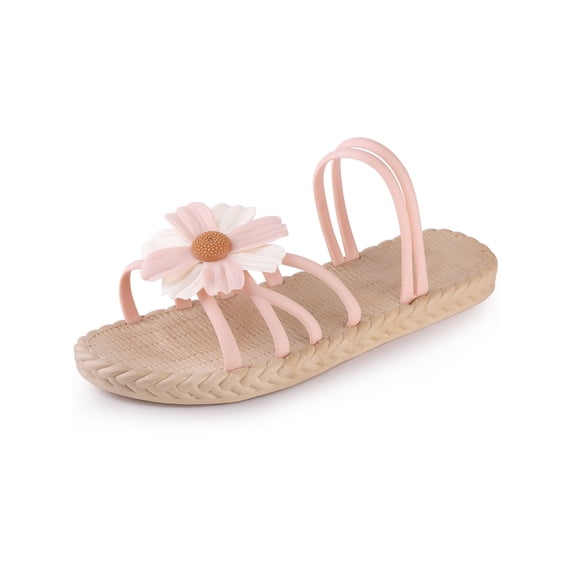 BLISSFUL STEP Women's Floral Sandals Slip on Open Toe Flats Sandals