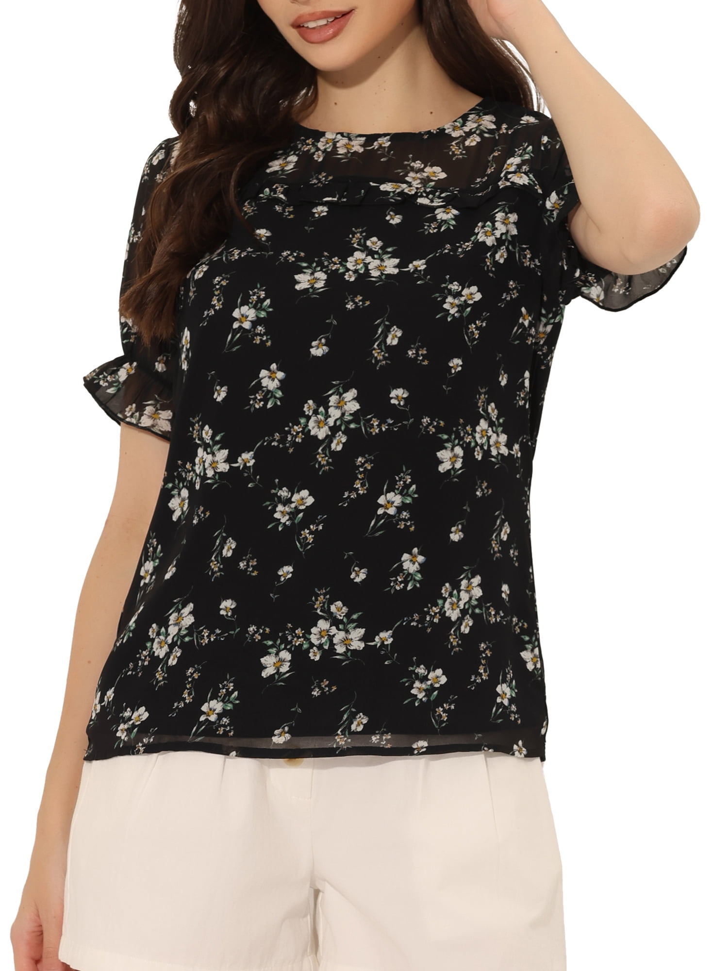 Allegra K Women's Ruffle Trim Sleeveless Tank Top – Casual Cotton Tee For Office & Summer (Black, X-Large) - View #3
