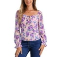 thumbnail image 1 of INSPIRE CHIC Women's Floral Smocked Top Elegant Puff Long Sleeve Square Neck Blouse L Pink, 1 of 6