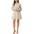 thumbnail image 1 of INSPIRE CHIC Women's Floral Smocked Waist Puff Sleeve Self-Tie Neck Mini Dresses XL Beige, 1 of 5