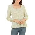 thumbnail image 1 of INSPIRE CHIC Women's Floral Square Neck Long Sleeves Tie Waist Blouse S White, 1 of 7