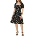 thumbnail image 1 of Allegra K Women's Floral Square Neck Midi Smocked A-Line Dress, 1 of 6