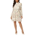 thumbnail image 1 of INSPIRE CHIC Women's Floral Stand Collar Tiered Ruffle Hem Long Sleeve Chiffon Dress XS White, 1 of 6