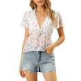thumbnail image 1 of Allegra K Women's Floral Summer Short Flare Sleeve V Neck Peplum  Blouse, 1 of 6