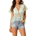 thumbnail image 1 of Allegra K Women's Floral Summer Short Flare Sleeve V Neck Peplum  Blouse, 1 of 6