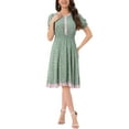 thumbnail image 1 of INSPIRE CHIC Women's Floral Sundress Ruffle Neck Smocked Waist Short Sleeve Dress M Light Green, 1 of 5