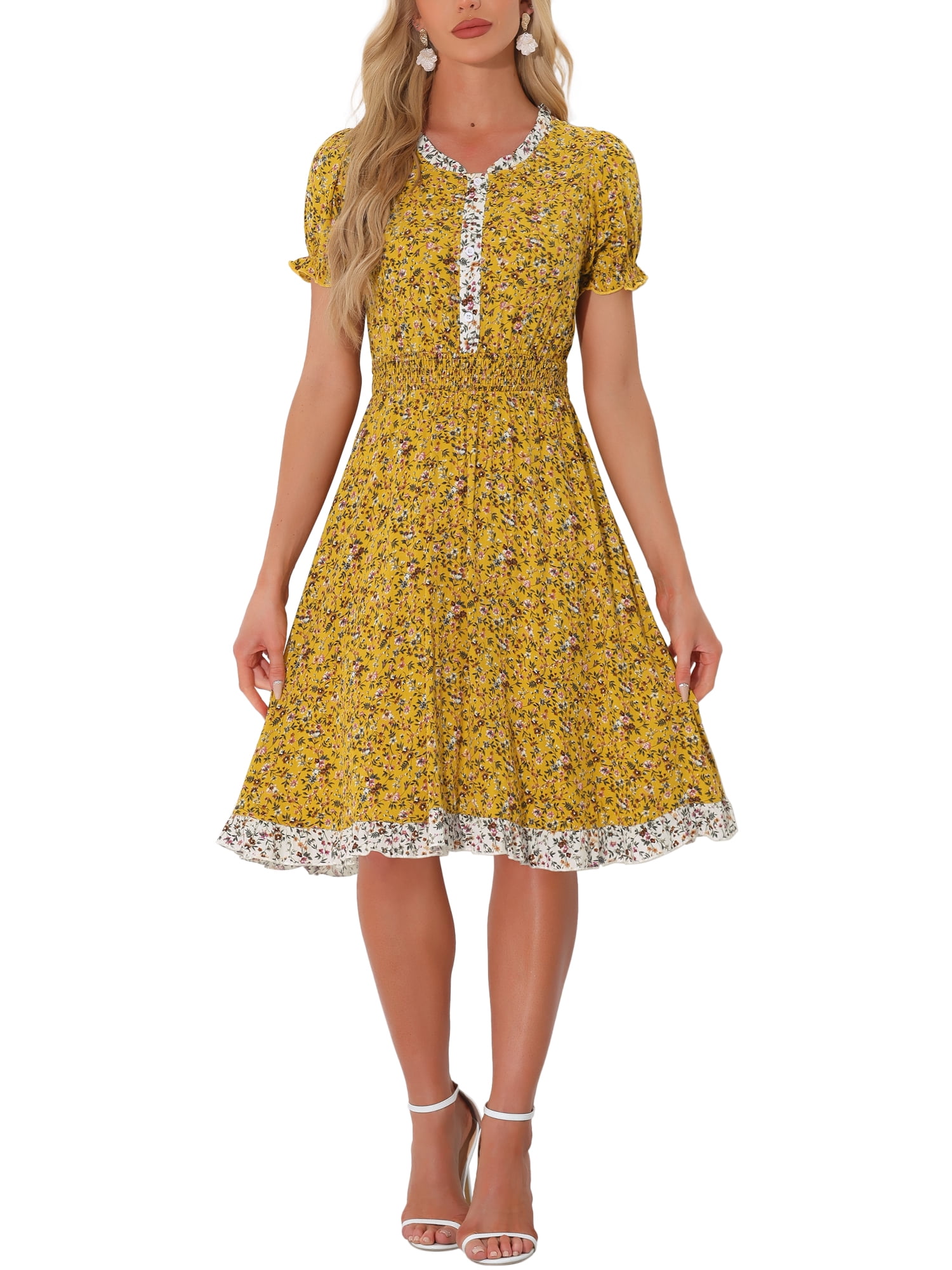 Yellow teared sundress  with smocked front main image 1