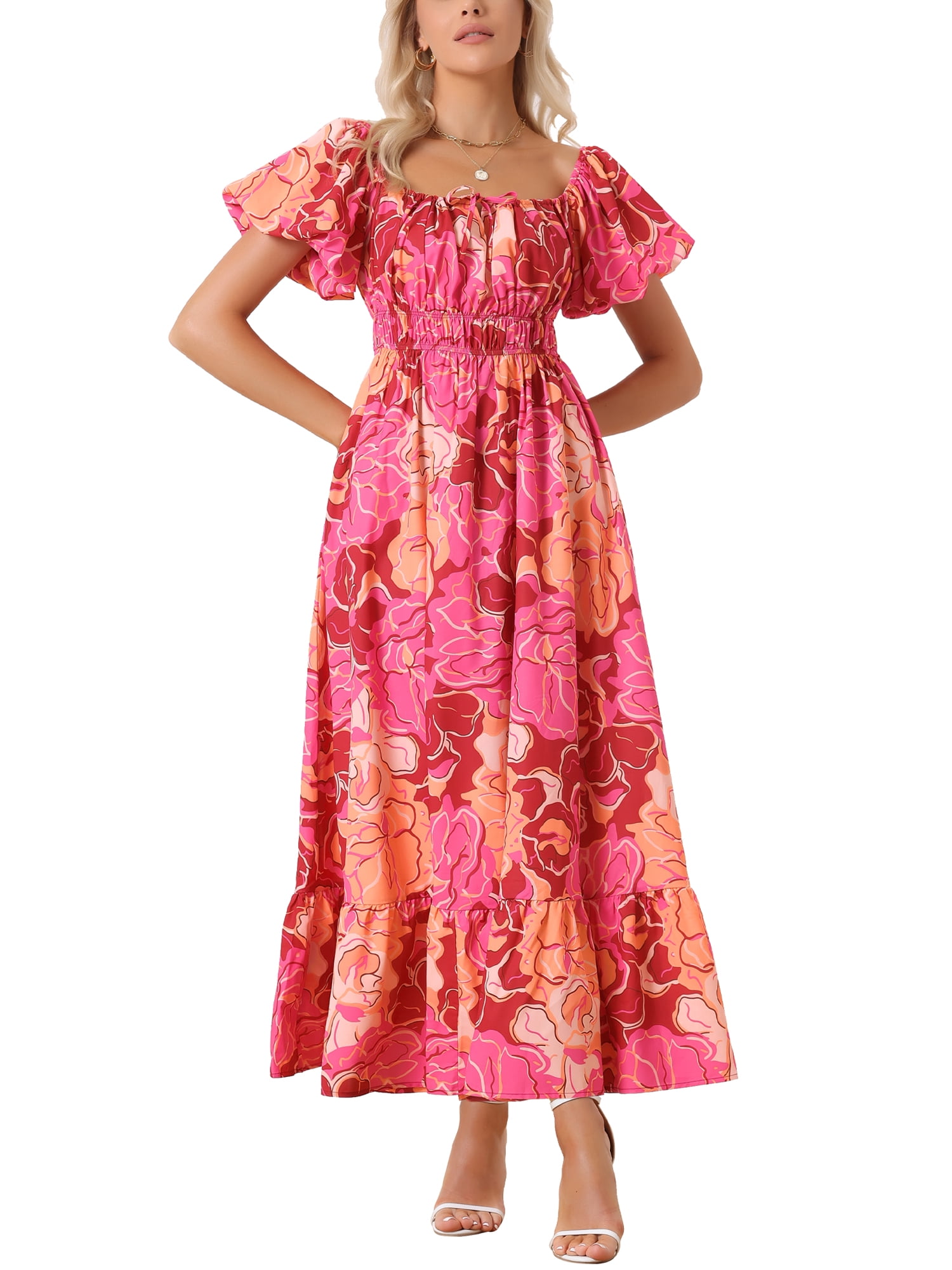 sundrenched floral print sweetheart neck short puff sleeve maxi dress Sundrenched Short-Sleeve Maxi Dress at Free People in Forest Combo, Size: Small