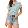 thumbnail image 1 of Allegra K Women's Floral Tie V Neck Flutter Sleeves Summer Blouse, 1 of 7