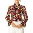 thumbnail image 1 of INSPIRE CHIC Women's Floral Tie V Neck Vintage Ruffle Trumpet Long Sleeve Top XL Red, 1 of 9