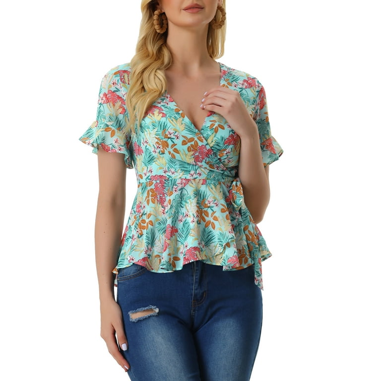 Elegant Floral Bandage V Neck Tops