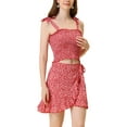 thumbnail image 1 of Allegra K Women's Floral Tie-up Smocked Crop Blouse and Wrap Mini Skirt Sets, 1 of 5
