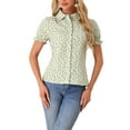 thumbnail image 1 of INSPIRE CHIC Mother's Day Women's Frilled Tops Bubble Sleeves Peter Pan Collar Floral Print Cotton Blouses S Light Green, 1 of 6