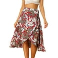 thumbnail image 1 of INSPIRE CHIC Women's Floral Tropical Boho Midi Wrap Skirt L Red, 1 of 6