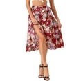 thumbnail image 1 of INSPIRE CHIC Women's Floral Tropical Boho Midi Wrap Skirt M Deep Red, 1 of 6