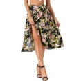 thumbnail image 1 of INSPIRE CHIC Women's Floral Tropical Boho Midi Wrap Skirt XS Black Pink, 1 of 6