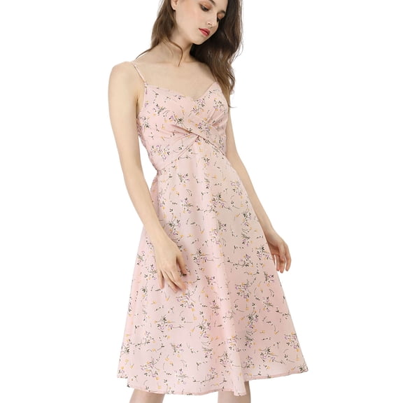 INSPIRE CHIC Women's Floral Twist Front Adjustable Strap Midi Dress M Pink