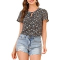 thumbnail image 1 of Allegra K Women's Floral V Neck Short Sleeve Ruffled Ditsy Blouse Tops, 1 of 6