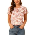 thumbnail image 1 of Allegra K Women's Floral V Neck Short Sleeve Ruffled Ditsy Blouse Tops, 1 of 6