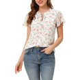 thumbnail image 1 of Allegra K Women's Floral V Neck Short Sleeve Ruffled Ditsy Blouse Tops, 1 of 6