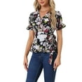 thumbnail image 1 of INSPIRE CHIC Women's Tops Floral V Neck Short Sleeves Round Hem Ruffle Peplum Blouse M Black-Floral, 1 of 6
