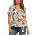 thumbnail image 1 of INSPIRE CHIC Women's Tops Floral V Neck Short Sleeves Round Hem Ruffle Peplum Blouse S White Floral, 1 of 5