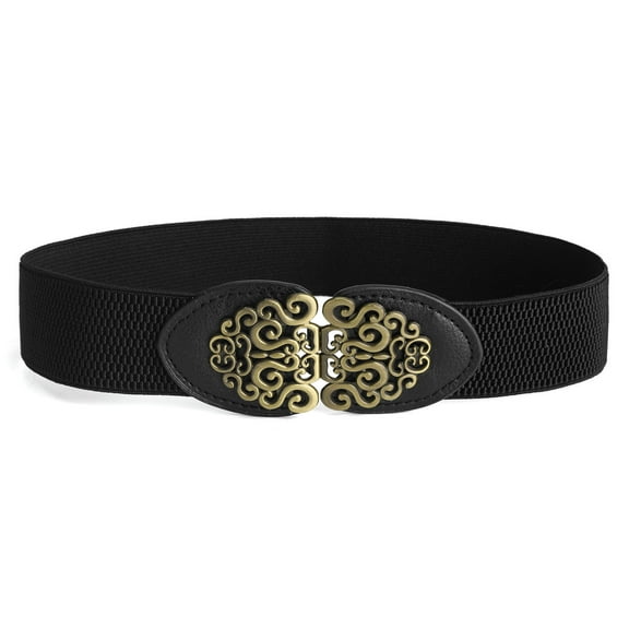 INSPIRE CHIC Women's Flower Metal Interlocking Buckle Elastic Cinch Belt Buckle-Cloud S Black