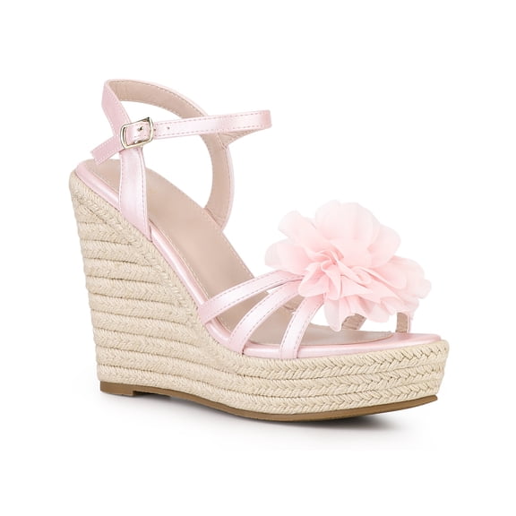 BLISSFUL STEP Easter Style Women's Flower Platform Espadrilles Wedge Heel Sandals Bling Pink 8.5