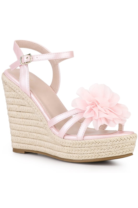 Women's Flower Platform Espadrilles Wedge Heel Sandals Bling Pink 8