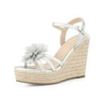 thumbnail image 1 of BLISSFUL STEP Women's Flower Platform Espadrilles Wedge Heel Sandals Silver 9.5, 1 of 6