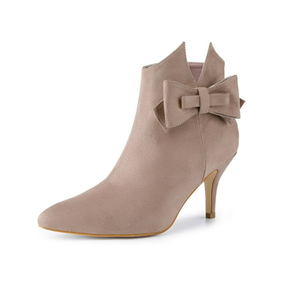 BLISSFUL STEP Women's Flower Point Toe Size Zipper Stiletto Heel Ankle Boots Dust Pink 6