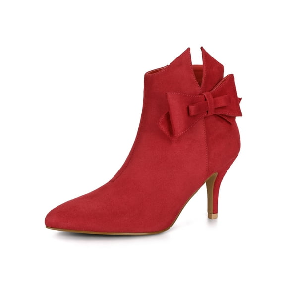 BLISSFUL STEP Women's Flower Point Toe Size Zipper Stiletto Heel Ankle Boots Red 8