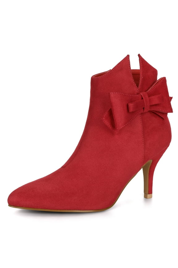 Women's Flower Point Toe Size Zipper Stiletto Heel Ankle Boots Red 9