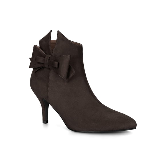 BLISSFUL STEP Women's Flower Point Toe Size Zipper Stiletto Heel Ankle Boots Dark Brown 8