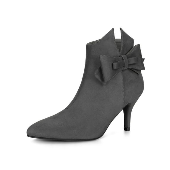 BLISSFUL STEP Women's Flower Point Toe Size Zipper Stiletto Heel Ankle Boots Gray 9