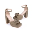 thumbnail image 1 of BLISSFUL STEP Women's Flower Square Toe High Platform Chunky Heel Sandals Khaki 10, 1 of 8